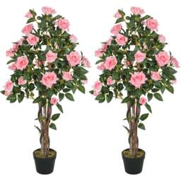 Portland Pink Rose Decorative Artificial Plant in Pot 2 Pack - Size: 110 x 14.5 x 14.5cm - Wilko - thumbnail 1