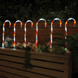 Xmas Haus Outdoor Led Candy Cane Stake 6 Pack - Size: 570 x 130 x 5cm - Red - Wilko