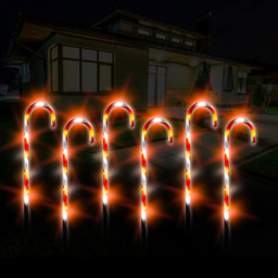 Xmas Haus Outdoor Led Candy Cane Stake 6 Pack - Size: 570 x 130 x 5cm - Red - Wilko - thumbnail 5