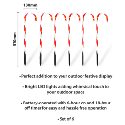 Xmas Haus Outdoor Led Candy Cane Stake 6 Pack - Size: 570 x 130 x 5cm - Red - Wilko - thumbnail 6