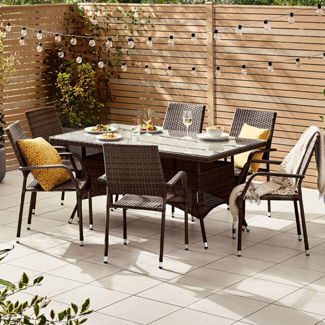 Furniturebox Dominica 6 Seater Garden Dining Set Brown - Wilko - image 1