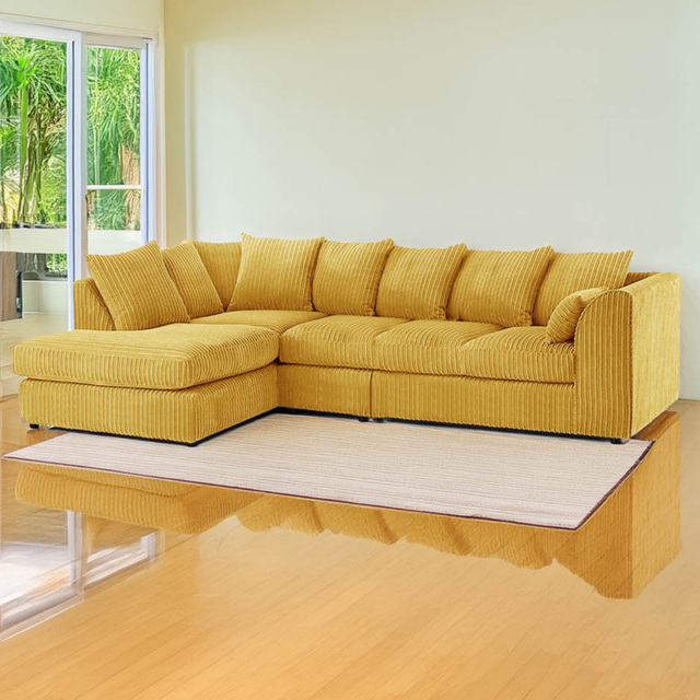 Luxor 4 Seater Mustard Jumbo Cord Left Hand Facing Scatter Back L Shaped Corner Sofa Set - Yellow - Wilko - image 1