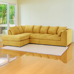 Luxor 4 Seater Mustard Jumbo Cord Left Hand Facing Scatter Back L Shaped Corner Sofa Set - Yellow - Wilko