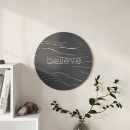 Decortie Black Metal Modern Believe Wall Art - Size: 45 x 45 x 1.2cm - Wilko - thumbnail 4