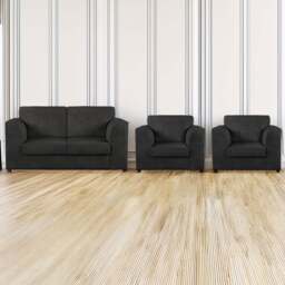 Luxor 4 Seater Black Jumbo Cord Full Back Sofa Suite - Wilko - thumbnail 1