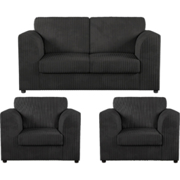 Luxor 4 Seater Black Jumbo Cord Full Back Sofa Suite - Wilko - thumbnail 3