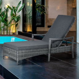 Outsunny Grey Rattan Sun Lounger - Size: 1 Seater - Wilko