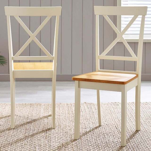 Furniturebox Marros Set of 2 Cream and Oak Effect Solid Wood Crossback Dining Chairs - Brown - Wilko - image 1