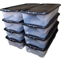 Samuel Alexander 42L Under Bed Storage Box with Lid 8 Pack - Size: 80 x 18 x 39cm - White - Wilko