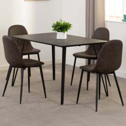Seconique Marlow and Athens 4 Seater Dining Set Black Marble and Brown PU - Black Marble/Brown Pu - Wilko
