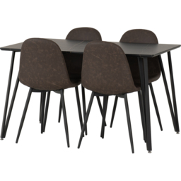 Seconique Marlow and Athens 4 Seater Dining Set Black Marble and Brown PU - Black Marble/Brown Pu - Wilko - thumbnail 3