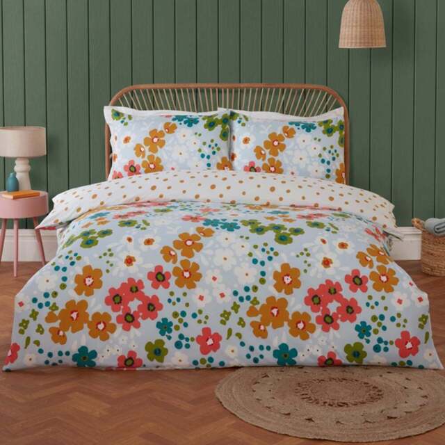 Rapport Home Double Betty Floral Polyester Reversible Duvet Cover Set - Blue - Wilko - image 1