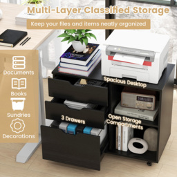 Costway 3 Drawer 2 Shelf Black Mobile File Cabinet - Size: 91 x 52 x 17cm - Wilko - thumbnail 7