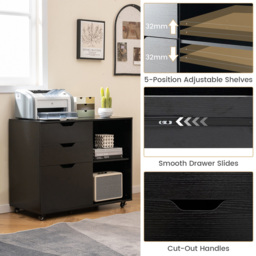 Costway 3 Drawer 2 Shelf Black Mobile File Cabinet - Size: 91 x 52 x 17cm - Wilko - thumbnail 6