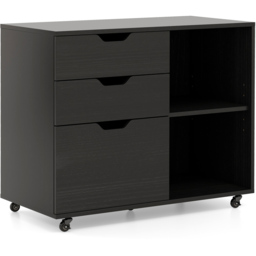 Costway 3 Drawer 2 Shelf Black Mobile File Cabinet - Size: 91 x 52 x 17cm - Wilko - thumbnail 3