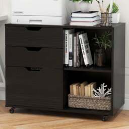 Costway 3 Drawer 2 Shelf Black Mobile File Cabinet - Size: 91 x 52 x 17cm - Wilko - thumbnail 1