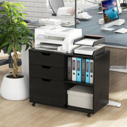 Costway 3 Drawer 2 Shelf Black Mobile File Cabinet - Size: 91 x 52 x 17cm - Wilko - thumbnail 5