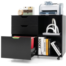 Costway 3 Drawer 2 Shelf Black Mobile File Cabinet - Size: 91 x 52 x 17cm - Wilko - thumbnail 4