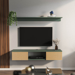 Decorotika Elia 2 Door Single Shelf Silva and Hazeran Floating TV Unit with Wall Shelf - Size: 25.6 x 140 x 30cm - Multi - Wilko - thumbnail 7