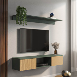 Decorotika Elia 2 Door Single Shelf Silva and Hazeran Floating TV Unit with Wall Shelf - Size: 25.6 x 140 x 30cm - Multi - Wilko - thumbnail 6