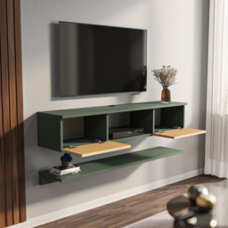 Decorotika Elia 2 Door Single Shelf Silva and Hazeran Floating TV Unit with Wall Shelf - Size: 25.6 x 140 x 30cm - Multi - Wilko - thumbnail 5