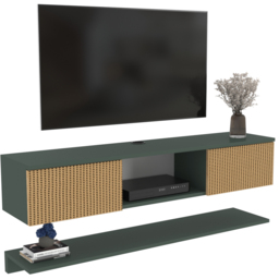 Decorotika Elia 2 Door Single Shelf Silva and Hazeran Floating TV Unit with Wall Shelf - Size: 25.6 x 140 x 30cm - Multi - Wilko - thumbnail 3