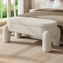 Living and Home White Upholstered Teddy Fleece Storage Bench with Hinged Lid - Size: 84 x 110 x 50cm - Cream - Wilko