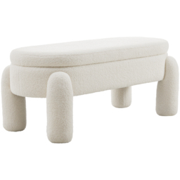 Living and Home White Upholstered Teddy Fleece Storage Bench with Hinged Lid - Size: 84 x 110 x 50cm - Cream - Wilko - thumbnail 3