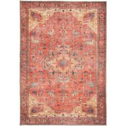 Kukoon Distressed Persian Inspired Gold Coral Washable Rug 160 x 230cm - Orange - Wilko - thumbnail 1