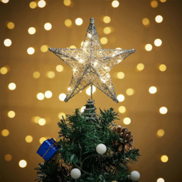 Living and Home Decorative Star Sequins Christmas Tree Topper with LED Light 20cm - Size: 20 x 20 x 10cm - Silver - Wilko - thumbnail 3
