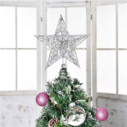Living and Home Decorative Star Sequins Christmas Tree Topper with LED Light 20cm - Size: 20 x 20 x 10cm - Silver - Wilko - thumbnail 5