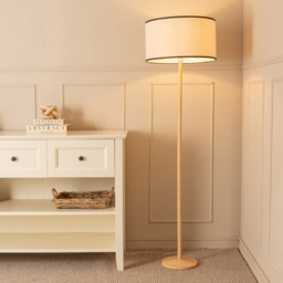 ValueLights Triston Black Edge Drum Shade Light Wood LED Floor Lamp - Cream - Wilko - thumbnail 3