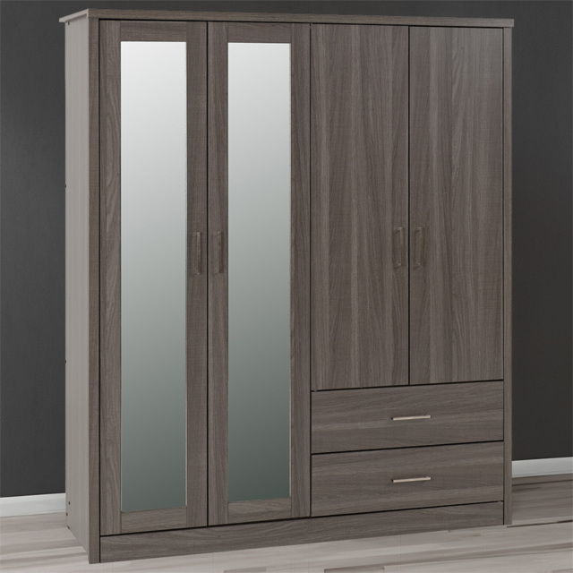 Seconique Lisbon 4 Door 2 Drawer Black Wood Grain Wardrobe - Size: 4 Door, 2 Drawer - Wilko - image 1