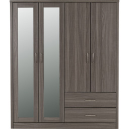 Seconique Lisbon 4 Door 2 Drawer Black Wood Grain Wardrobe - Size: 4 Door, 2 Drawer - Wilko - thumbnail 4