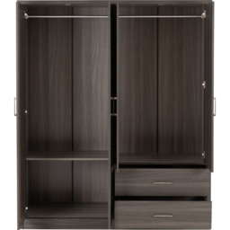 Seconique Lisbon 4 Door 2 Drawer Black Wood Grain Wardrobe - Size: 4 Door, 2 Drawer - Wilko - thumbnail 5