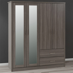 Seconique Lisbon 4 Door 2 Drawer Black Wood Grain Wardrobe - Size: 4 Door, 2 Drawer - Wilko - thumbnail 1