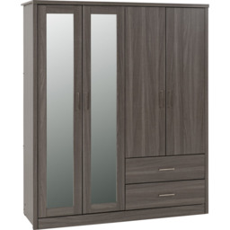Seconique Lisbon 4 Door 2 Drawer Black Wood Grain Wardrobe - Size: 4 Door, 2 Drawer - Wilko - thumbnail 3