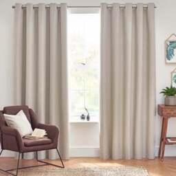 furn. Dawn Linen Thermal Blackout Eyelet Curtain 168 x 137cm - Size: W 137 x D 168cm - Cream - Wilko