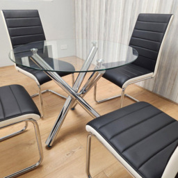 Kosy Koala 4 Seater Glass and Faux Leather Round Dining Set Chrome White and Black - Multi - Portland - Wilko - thumbnail 5