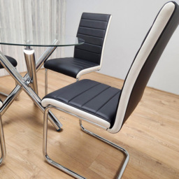 Kosy Koala 4 Seater Glass and Faux Leather Round Dining Set Chrome White and Black - Multi - Portland - Wilko - thumbnail 7
