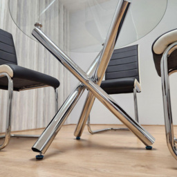 Kosy Koala 4 Seater Glass and Faux Leather Round Dining Set Chrome White and Black - Multi - Portland - Wilko - thumbnail 4