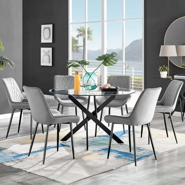 Furniturebox Arona Cesano 6 Seater Round Dining Set Grey and Black - Wilko - image 1