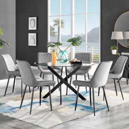 Furniturebox Arona Cesano 6 Seater Round Dining Set Grey and Black - Wilko - thumbnail 1