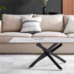 Furniturebox Tavalo White Marble Effect Glass Coffee Table with Black Legs - Size: 120 x 60 x 45cm - Wilko - thumbnail 5