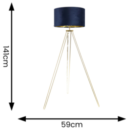 ValueLights Aero Gold Hairpin Tripod LED Floor Lamp with Navy and Gold Velvet Drum Lamp Shade - Size: 141 x 59 x 59cm - Wilko - thumbnail 5