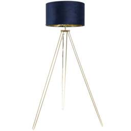 ValueLights Aero Gold Hairpin Tripod LED Floor Lamp with Navy and Gold Velvet Drum Lamp Shade - Size: 141 x 59 x 59cm - Wilko