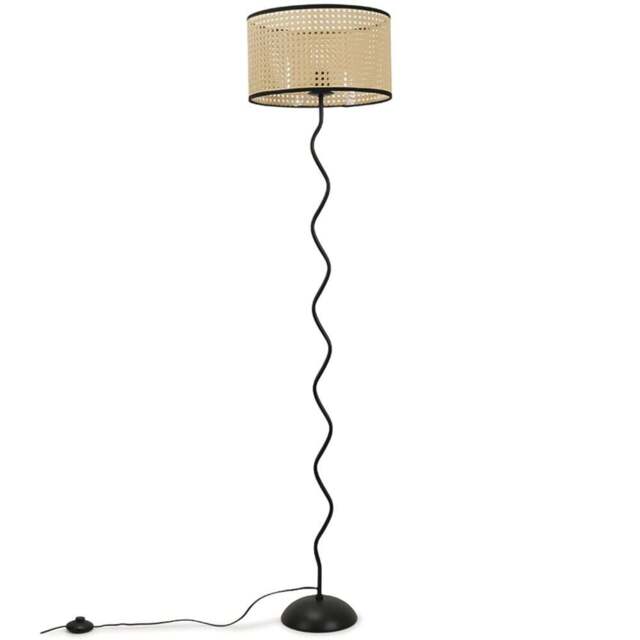 ValueLights Wiggle Black and Natural Cane Shade Metal LED Floor Lamp - Cream - Wilko - image 1