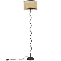 ValueLights Wiggle Black and Natural Cane Shade Metal LED Floor Lamp - Cream - Wilko