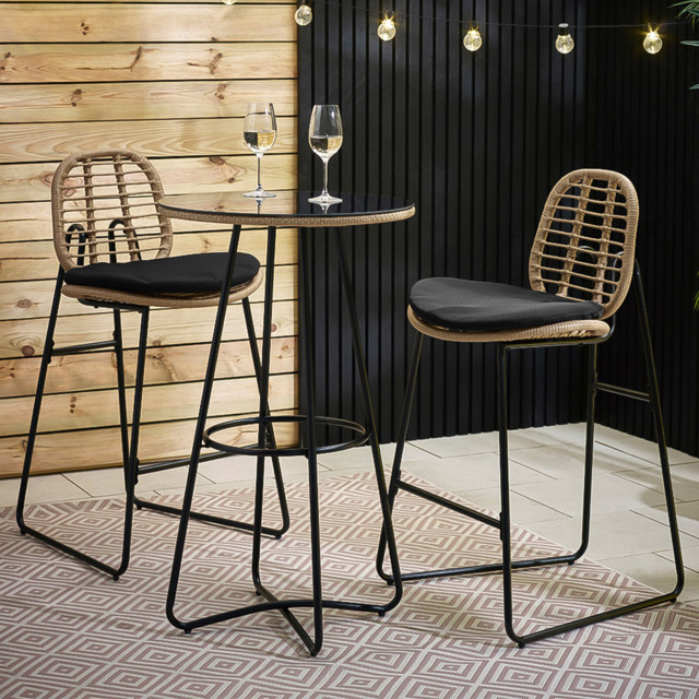 Furniturebox Rio Light Brown and Black Rattan Outdoor Bar Set - Wilko - image 1