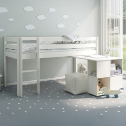 Noomi Nora White Mid Sleeper Bed Workstation Cabin with Pull-Out Desk and Storage - Size: 116.5 x 105.4 x 206.1cm - Wilko - thumbnail 1